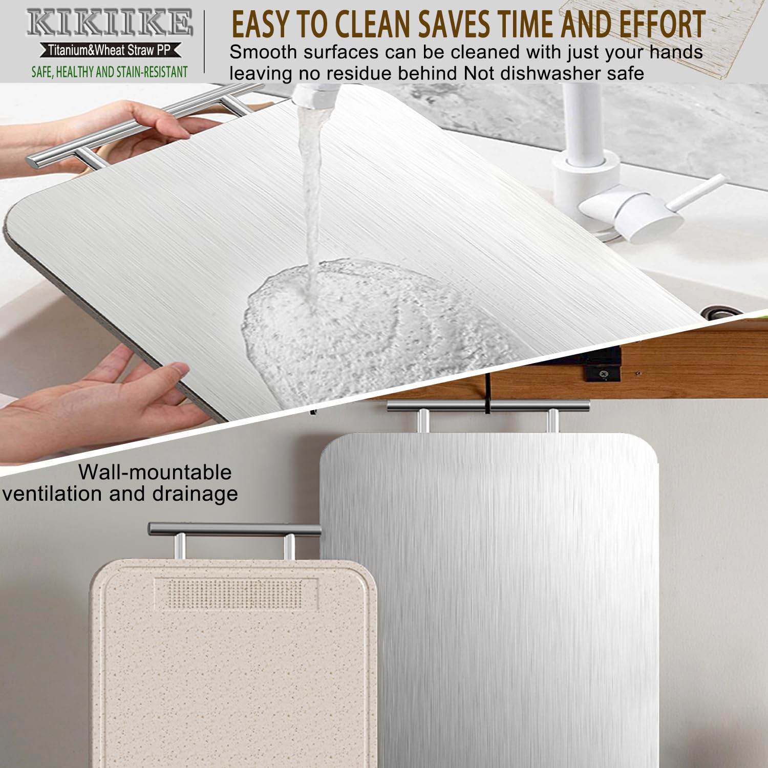 Titan-Schneidebrett, doppelseitig, reines Titan, Schneidebretter für Küche, reines Titan und Weizenstroh, PP, lebensmittelechtes Metall, leicht zu reinigen, große Größe